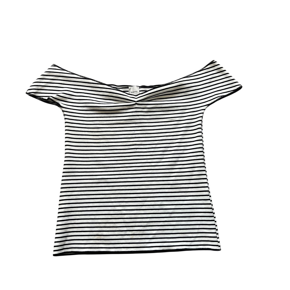 Maeve Anthropologie Striped Off The Shoulder Twist Front Top Black White XL
